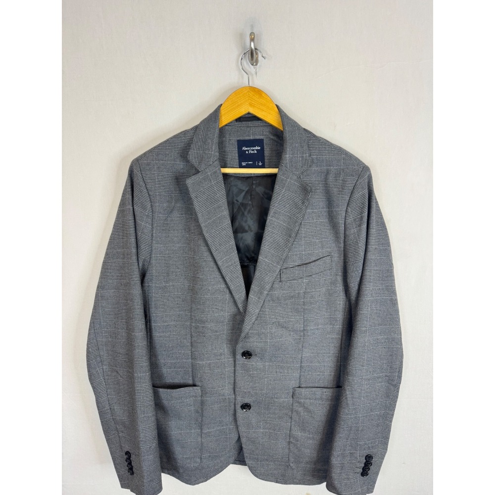 Abercrombie & Fitch Mens Grey Glen Plaid Two Button Blazer Jacket Size L